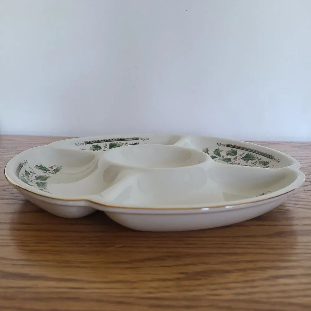 Vintage Royal Limited Holly Holiday Five Part Relish Appetizer Tray Christmas